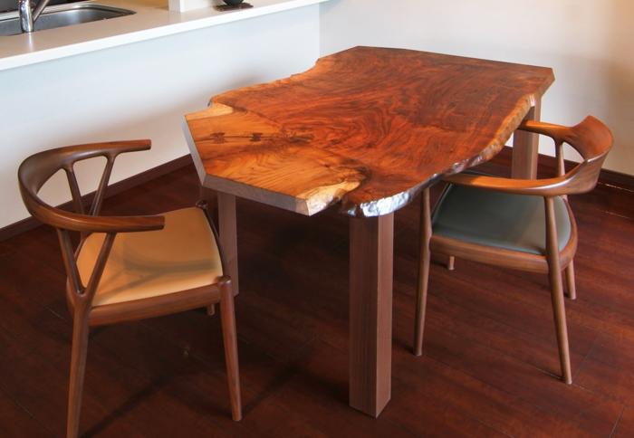 希少楢木の木ダイニングテーブル - 机/テーブル